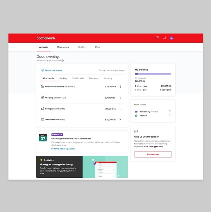 Account dashboard